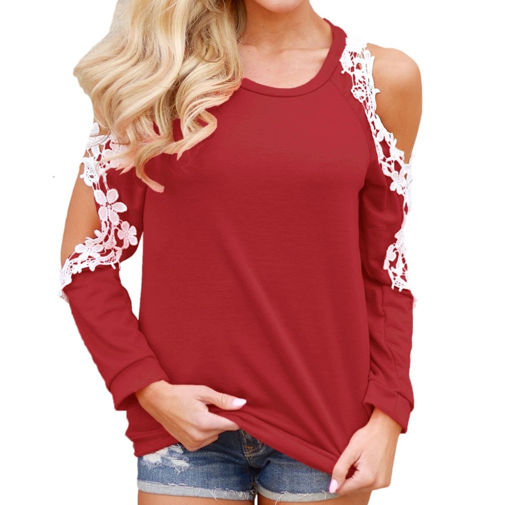 Lace trim cut out sleeve top